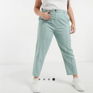 ASOS Curve Linen Cigarette Pant in Green